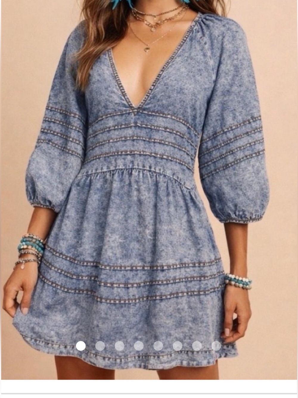 Free People Washed Blue Denim Open-Back Mini Dress